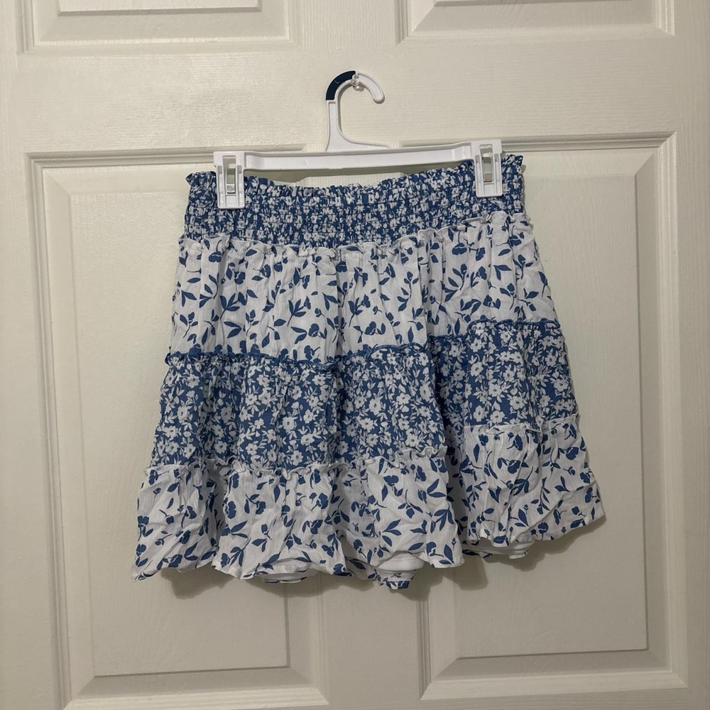 if it were me Blue and White Floral Skater Skirt